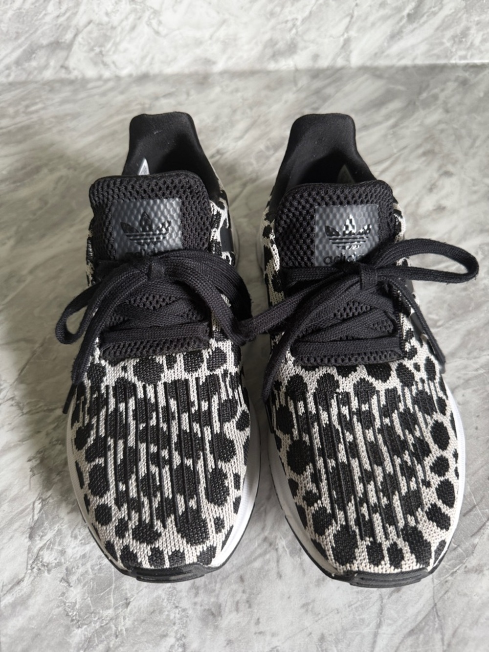 Adidas Black and White Leopard Print Athletic Shoes